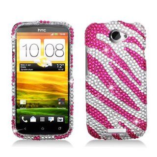 Aimo HTCONESPCLDI686 Dazzling Diamond Bling Case for HTC One S   Retail Packaging   Zebra Hot Pink/White Cell Phones & Accessories