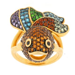 Sterling Silver Round Multi Stone Fish Ring