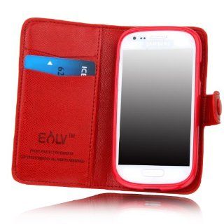 E LV Deluxe High Quality PU Leather Wallet Flip Case Cover for Samsung Galaxy S3 MINI i8190 (NOT FOR SAMSUNG S3) (Red, Samsung S3 Mini) Cell Phones & Accessories