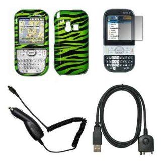 Neon Green and Black Zebra Stripes Design Snap On Cover Hard Case Cell Phone Protector with Snap On Removal Tool + Crystal Clear LCD Screen Protector + Rapid Car Charger + USB Data Charge Sync Cable for Palm Centro 690 Cell Phones & Accessories