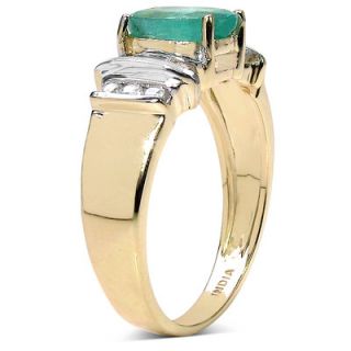JewelzDirect 10K Yellow Gold Oval Cut Zambian Emerald Ring