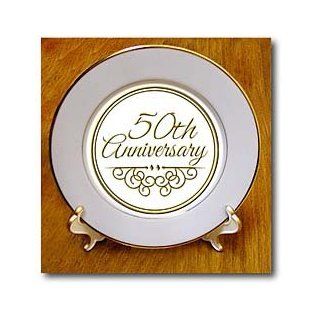 3dRose cp_154492_1 50th Anniversary Gift Gold Text for Celebrating Wedding Anniversaries 50 Years Married Together Porcelain Plate, 8 Inch   Decorative Plates