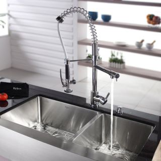 Kraus 35.9 x 20.75 Farmhouse Double Bowl Kitchen Sink with Faucet