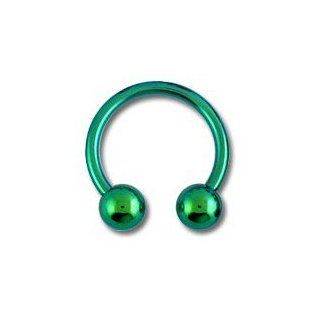 Green Anodized Titanium Tragus / Earlob Ring w/ Two Balls   Body Piercing & Jewelry by VOTREPIERCING   Size 1.2mm/16G   Diameter 06mm   Balls 03mm Jewelry