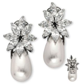 CZ Collections Marquise Diamond Flower Faux Pearl Drop