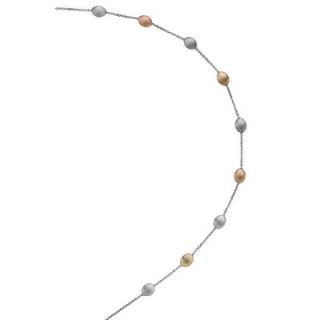 Jewelryweb Sterling Silver 14k Gold Tri color Pebble Necklace   18