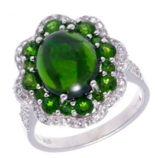 Hutang Gems 925 Sterling Silver Oval Cut Russian Chrome Diopside Ring