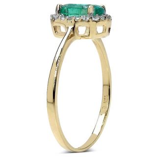 JewelzDirect 10K Yellow Gold Cushion Cut Zambian Emerald Halo Ring