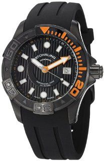 Stuhrling Original Men's 718.04 Aquadiver Manta Ray Swiss Quartz Professional Diver Black Watch Watches