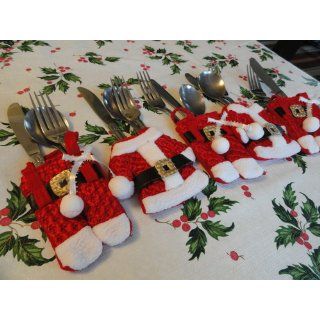 Santa Suit Christmas Silverware Holder Pockets   Kitchen Linen Sets
