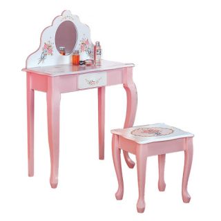 Bouquet Vanity Table and Stool 1 Drawer Stand up mirror Matching stool