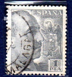 Postage Stamps Spain. One Single 1p Gray Black Gen. Francisco Franco Stamp Dated 1940, Scott #702. 