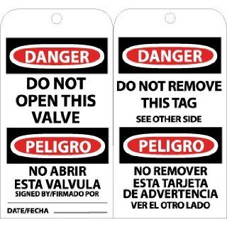 NMC RPT151 "DANGER   DO NOT OPEN THIS VALVE" Bilingual Accident Prevention Tag, Unrippable Vinyl, 3" Length, 6" Height, Black/Red on White (Pack of 25) Lockout Tagout Locks And Tags