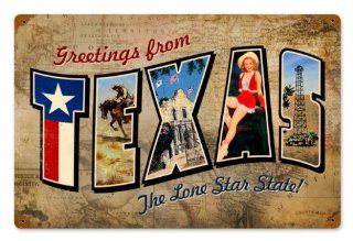 Texas Postcard Home and Garden Vintage Metal Sign   Victory Vintage Signs   Decorative Signs