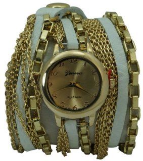 Geneva Platinum 12799912 Designer Inspired Chunky Chain Faux Leather wrap around watch   WHITE Watches