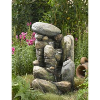 Polyresin and Fiberglass Tiered River Rock Fountain