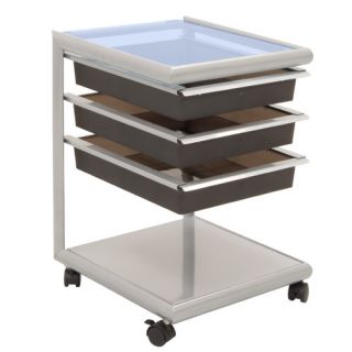 Futura Mobile Storage Cart in Silver, Black and Blue Glass