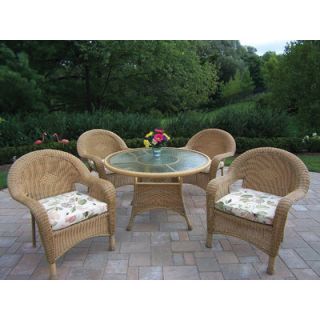 Oakland Living Resin Wicker Dining Set with Cushions and Umbrella