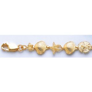 Gold Nautical Braclt Bracelet Sanddollar,clam & Starfish Million Charms Jewelry