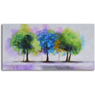 My Art Outlet Blue and Green Copse Hand Painted Canvas Art