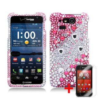 KYOCERA HYDRO ELITE C6750 PINK SILVER HEART DIAMOND BLING COVER HARD CASE + FREE SCREEN PROTECTOR from [ACCESSORY ARENA] Cell Phones & Accessories
