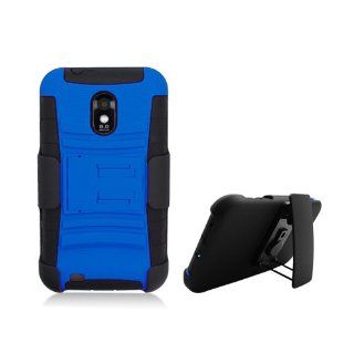 Blue Black Rugged Hard Soft Gel Dual Layer Holster Clip Stand Cover Case for Samsung Galaxy S2 S II Sprint Boost Virgin SPH D710 Epic Touch 4G Cell Phones & Accessories