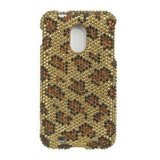 Rhinestones Protector Case for Samsung Epic 4G Touch SPH D710, Gold Leopard Print Full Diamond + Screen Protector Cell Phones & Accessories