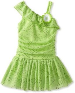 Amy Byer Girls 2 6X Glitter One Shoulder Tutu Dress, Green, 5 Clothing