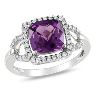 Amour White Gold Round Cut Diamonds and Alexandrite Fashion Halo Ring