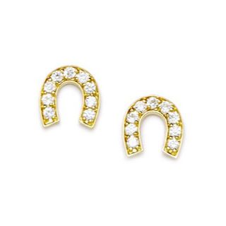 Jewelryweb Medium Horseshoe Cubic Zirconia Stud Earrings