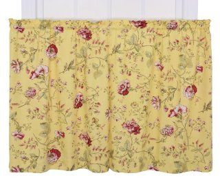 Ellis Curtain Coventry Medium Scale Floral 68 by 30 Inch Tailored Tier Pair Curtains, Yellow  