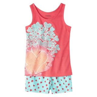 Xhilaration Girls 2 Piece Hearts Tank Top and Short Pajama Set   Coral XL