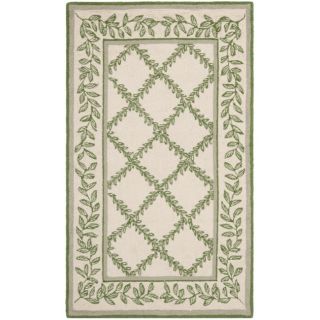 Hand hooked Trellis Ivory/ Light Green Wool Rug (26 X 4)