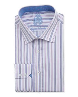 Ribbon Stripe Twill Dress Shirt, Blue/Pink