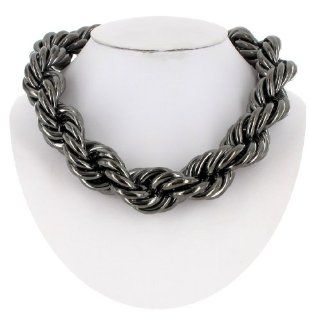 Gun Metal Gray Dark Silver Tone Chain Necklace Chunky Large French Rope Collar Jewelry