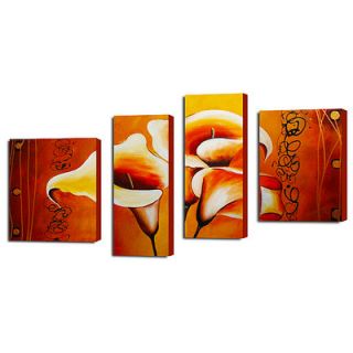 My Art Outlet Hand Painted Trio in Orange 4 Piece Canvas Art Set