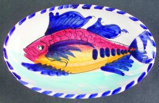 Vietri (Italy) Al Mare 8 Oval Plate, Fine China Dinnerware   Fish & Octopus Cen
