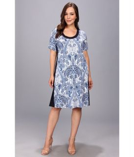 Karen Kane Plus Size Blue Paisley T Shirt Dress Womens Dress (Blue)