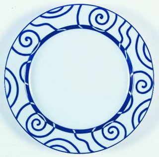 Crate & Barrel China Blue Spiral Dinner Plate, Fine China Dinnerware   Blue Scro