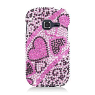 Black Pink Heart Bling Gem Jeweled Crystal Cover Case for Samsung Galaxy Centura SCH S738C Straight Talk Cell Phones & Accessories