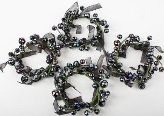 Elegant Charcoal Iridescent Faceted Beaded Napkin Rings with Ribbon Accent  Set of 4  