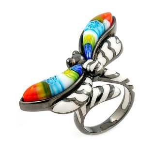 Millacreli Sterling Silver Dragonfly Glass Ring