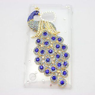 piaopiao bling 3D clear case dark blue peacock diamond crystal hard back cover for Nokia Lumia 720 Cell Phones & Accessories