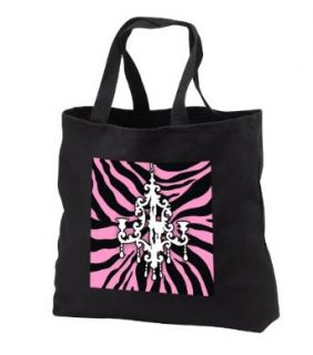 Funky pink zebra print with chic white chandelier   Black Tote Bag 14w X 14h X 3d Clothing