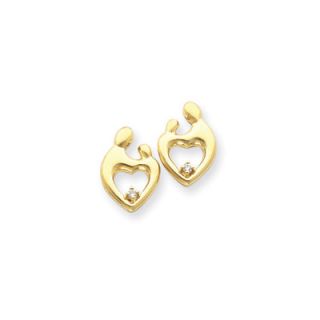 Jewelryweb Mother and Child Heart Cut Rough Diamond Stud Earrings