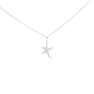 Nickel Free Silver Necklaces Starfish Cz Necklace Sterling Silver With Rhodium Plating Length 25.69Mm Width 14.92Mm Bail Length 6.33Mm Stone Cubic Zerconia Adjustable 16" 18" Chain Included Jewelry