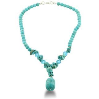 Turquoise and Sky Blue Crystal Drop Beaded Necklace, 24 Inches Jewelry