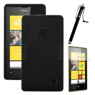 MINITURTLE, Premium 2 in 1 Double Layer Perforated Hard Hybrid Phone Case Cover, Clear Screen Protector Film, and Stylus Pen for Windows 8 Smartphone Nokia Lumia 520 /AT&T (Black) Cell Phones & Accessories