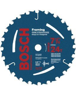 Bosch CB724AB 7 1/4 Inch 24 Tooth ATB Framing Saw Blade with 5/8 Inch and Diamond Knockout Arbor (Single Blade)   Circular Saw Blades  