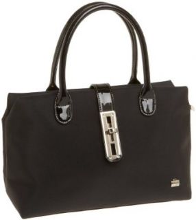 La Bagagerie Shop XVR Patent Small Satchel, Black, one size Satchel Style Handbags Clothing